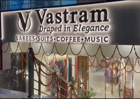 V VASTRAM ethnic wear showroom in Gomti Nagar Lucknow offering sarees, lehengas, suits, and designer ethnic fashion collections.